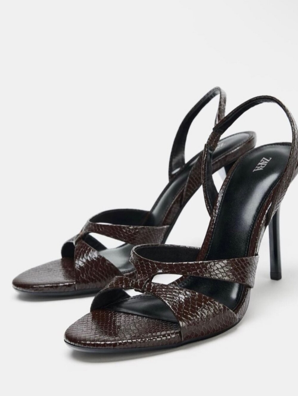 Zara Dark Brown Textured Slingback Stiletto Heels Size 38